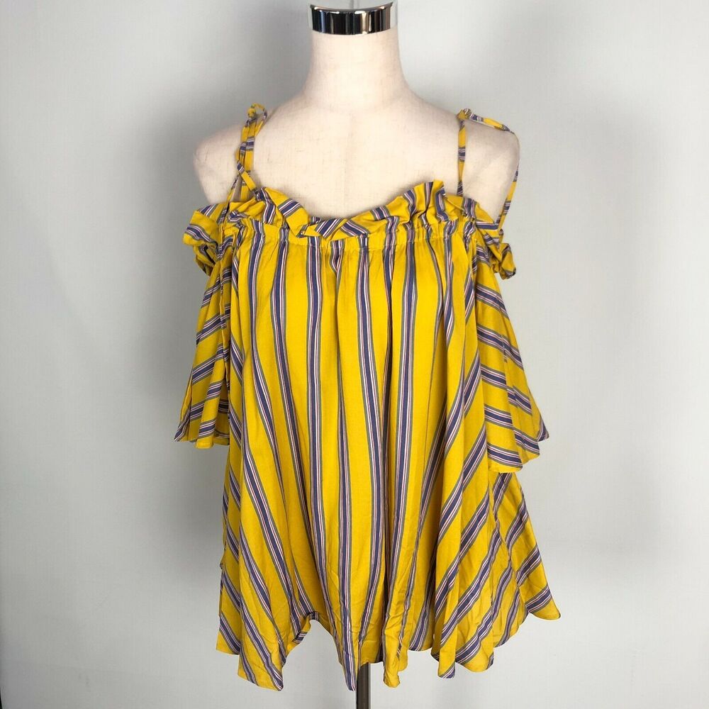 NWT Christina Blue Yellow Open Shoulder Top Women's Size XL